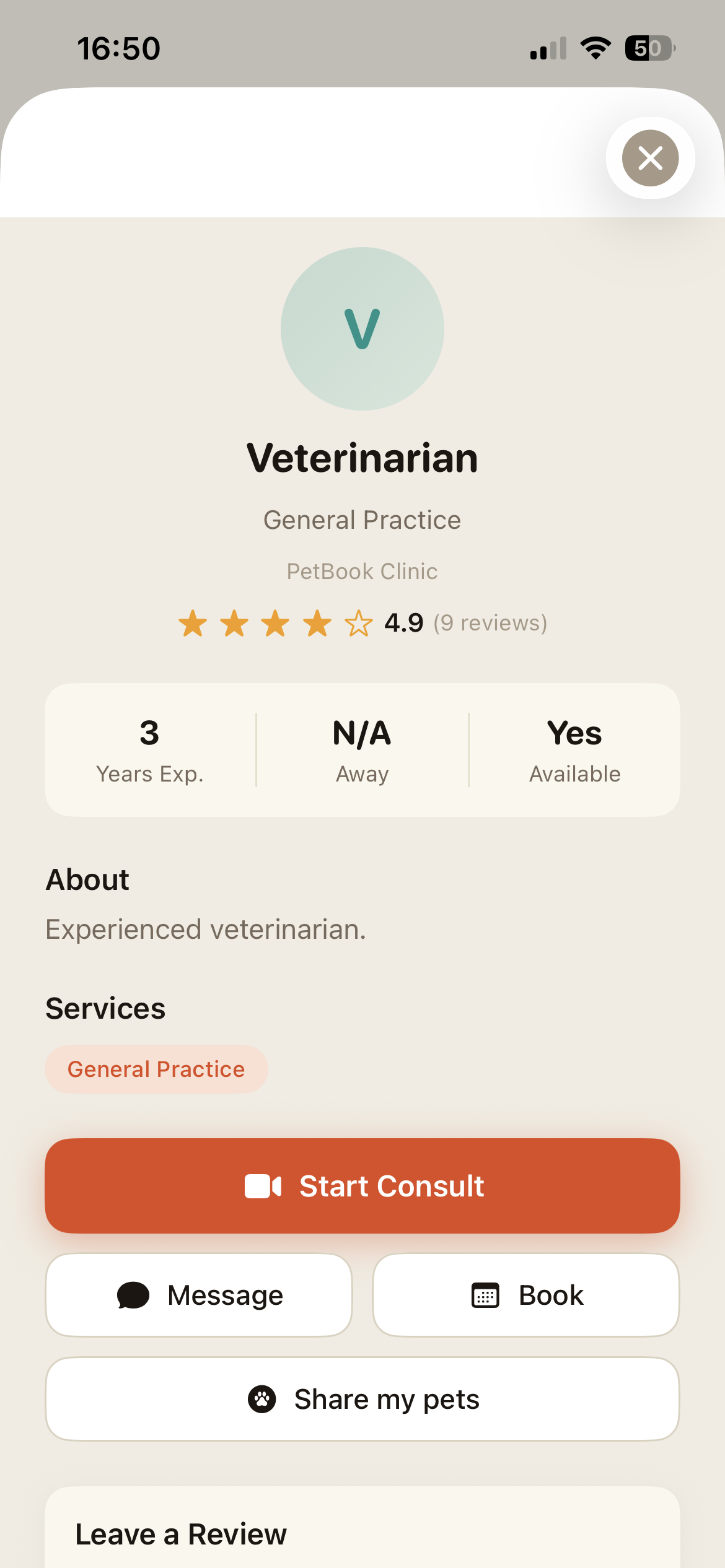 A vet's profile