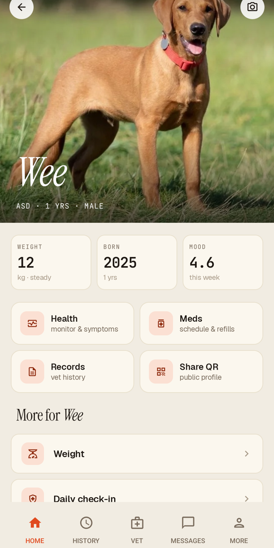 A pet profile in PetBookIQ